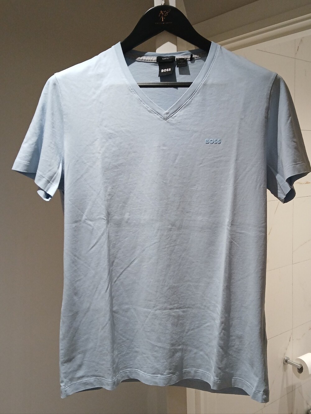 BOSS Men's Light Blue V-Neck T-Shirt
